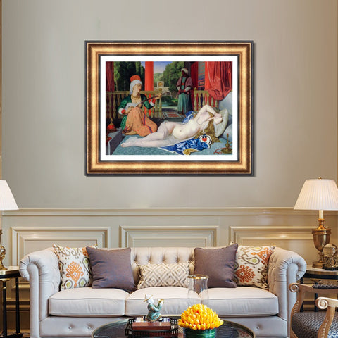INVIN ART Framed Canvas Art Giclee Print Odalisque with a Slave by Jean Auguste Dominique Ingres Wall Art Living Room Home Office Decorations