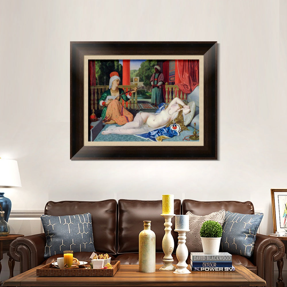 INVIN ART Framed Canvas Art Giclee Print Odalisque with a Slave by Jean Auguste Dominique Ingres Wall Art
