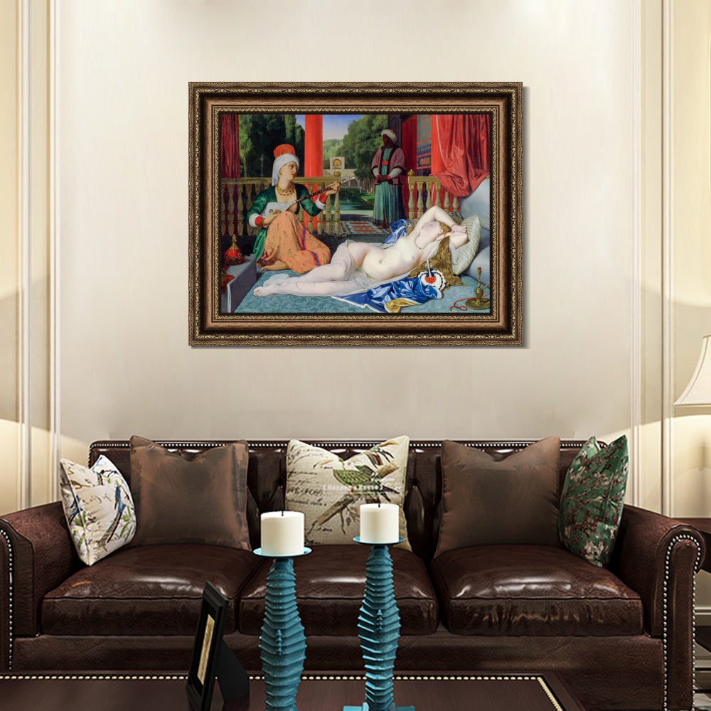 INVIN ART Framed Canvas Art Giclee Print Odalisque with a Slave by Jean Auguste Dominique Ingres Wall Art