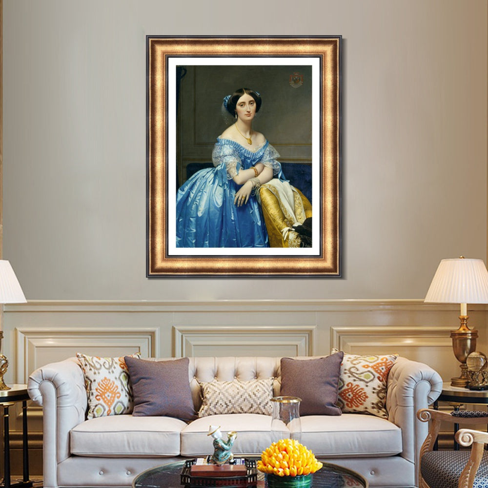 INVIN ART Framed Canvas Art Giclee Print Portrait Of The Princess Albert De Broglie,1853 by Jean Auguste Dominique Ingres Wall Art