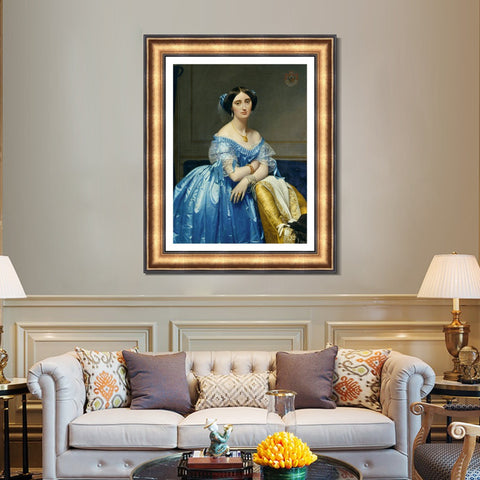 INVIN ART Framed Canvas Art Giclee Print Portrait Of The Princess Albert De Broglie,1853 by Jean Auguste Dominique Ingres Wall Art Living Room Home Office Decorations