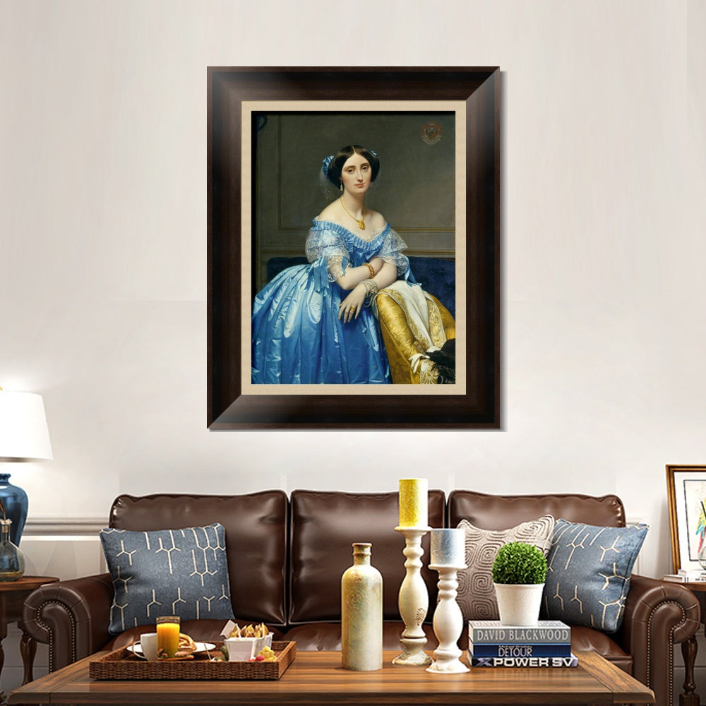 INVIN ART Framed Canvas Art Giclee Print Portrait Of The Princess Albert De Broglie,1853 by Jean Auguste Dominique Ingres Wall Art