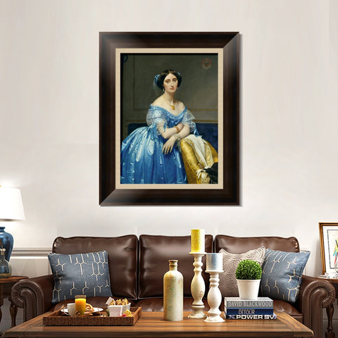 INVIN ART Framed Canvas Art Giclee Print Portrait Of The Princess Albert De Broglie,1853 by Jean Auguste Dominique Ingres Wall Art Living Room Home Office Decorations