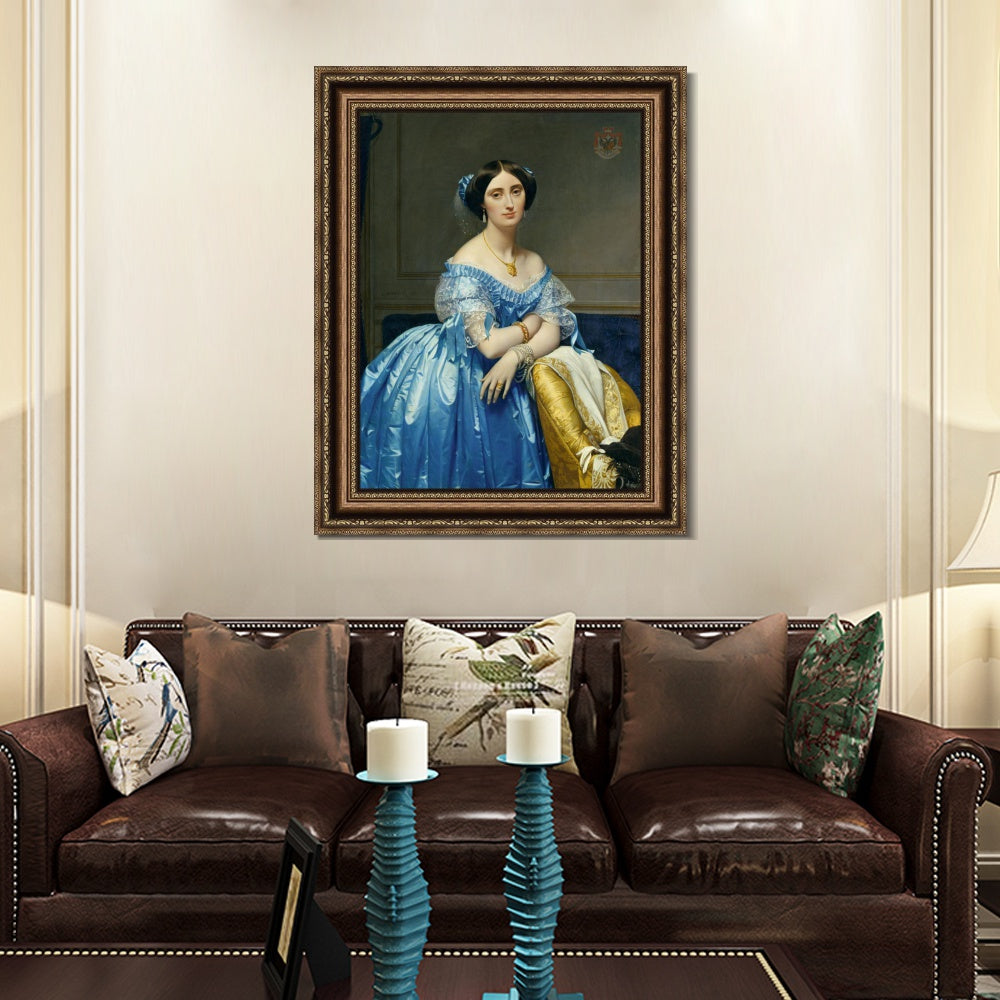 INVIN ART Framed Canvas Art Giclee Print Portrait Of The Princess Albert De Broglie,1853 by Jean Auguste Dominique Ingres Wall Art