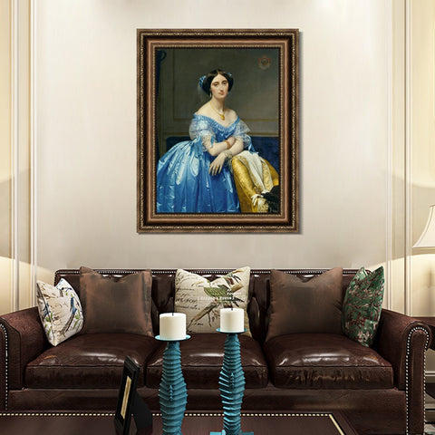 INVIN ART Framed Canvas Art Giclee Print Portrait Of The Princess Albert De Broglie,1853 by Jean Auguste Dominique Ingres Wall Art Living Room Home Office Decorations