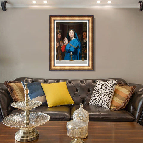 INVIN ART Framed Canvas Art Giclee Print The VIrgin Adoring the Host, 1852 by Jean Auguste Dominique Ingres Wall Art Living Room Home Office Decorations