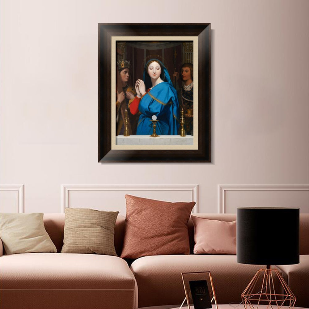 INVIN ART Framed Canvas Art Giclee Print The VIrgin Adoring the Host, 1852 by Jean Auguste Dominique Ingres Wall Art