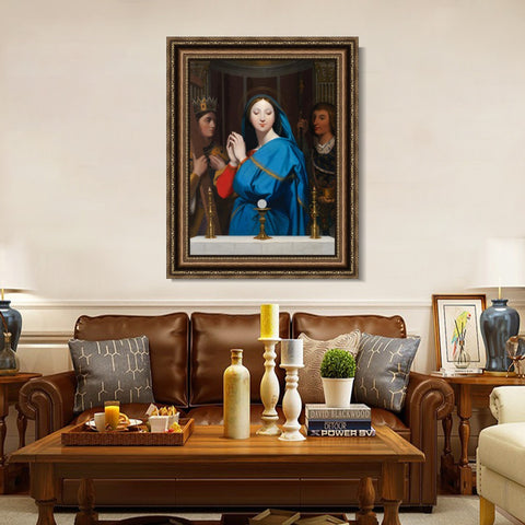 INVIN ART Framed Canvas Art Giclee Print The VIrgin Adoring the Host, 1852 by Jean Auguste Dominique Ingres Wall Art Living Room Home Office Decorations