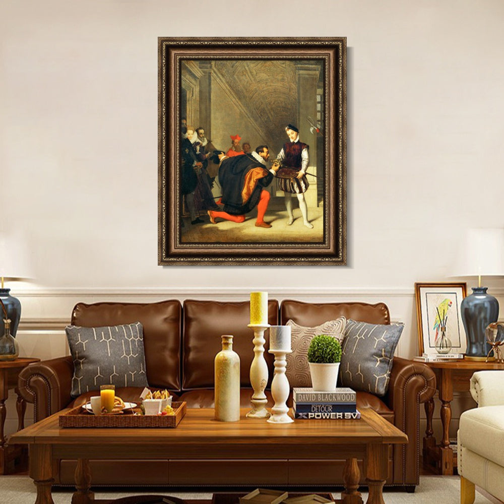 INVIN ART Framed Canvas Art Giclee Print Don Pedro de Toledo kissing the Sword of Henri IV in 1832 by Jean Auguste Dominique Ingres Wall Art