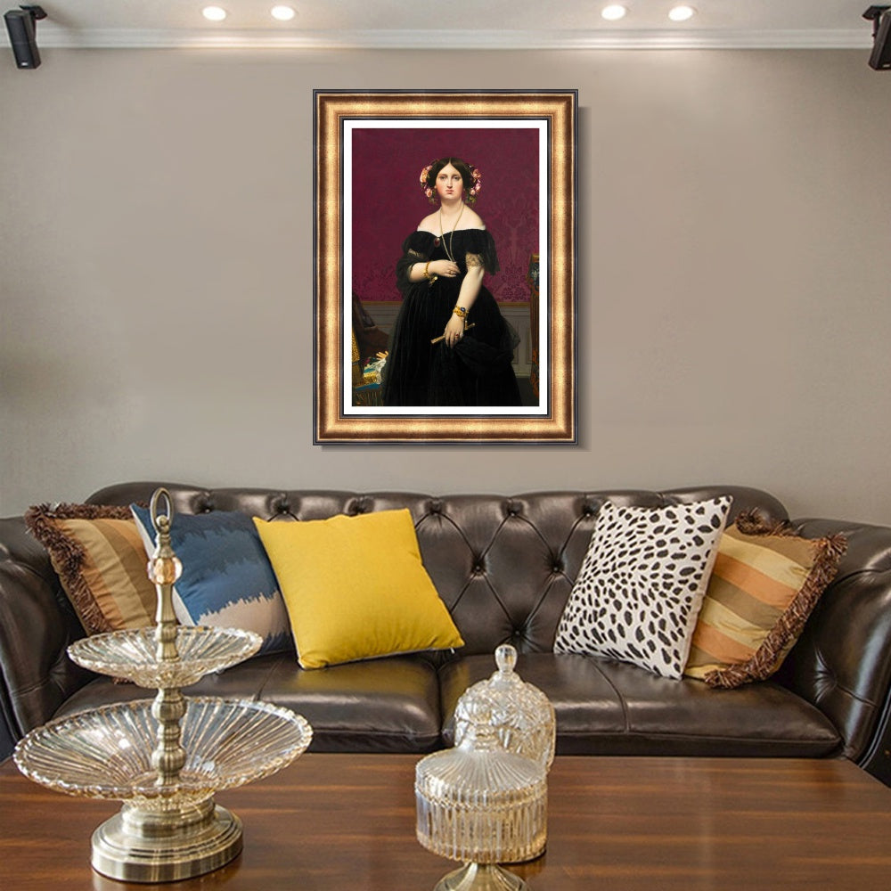 INVIN ART Framed Canvas Art Giclee Print Madame Moitessier, 1851 by Jean Auguste Dominique Ingres Wall Art