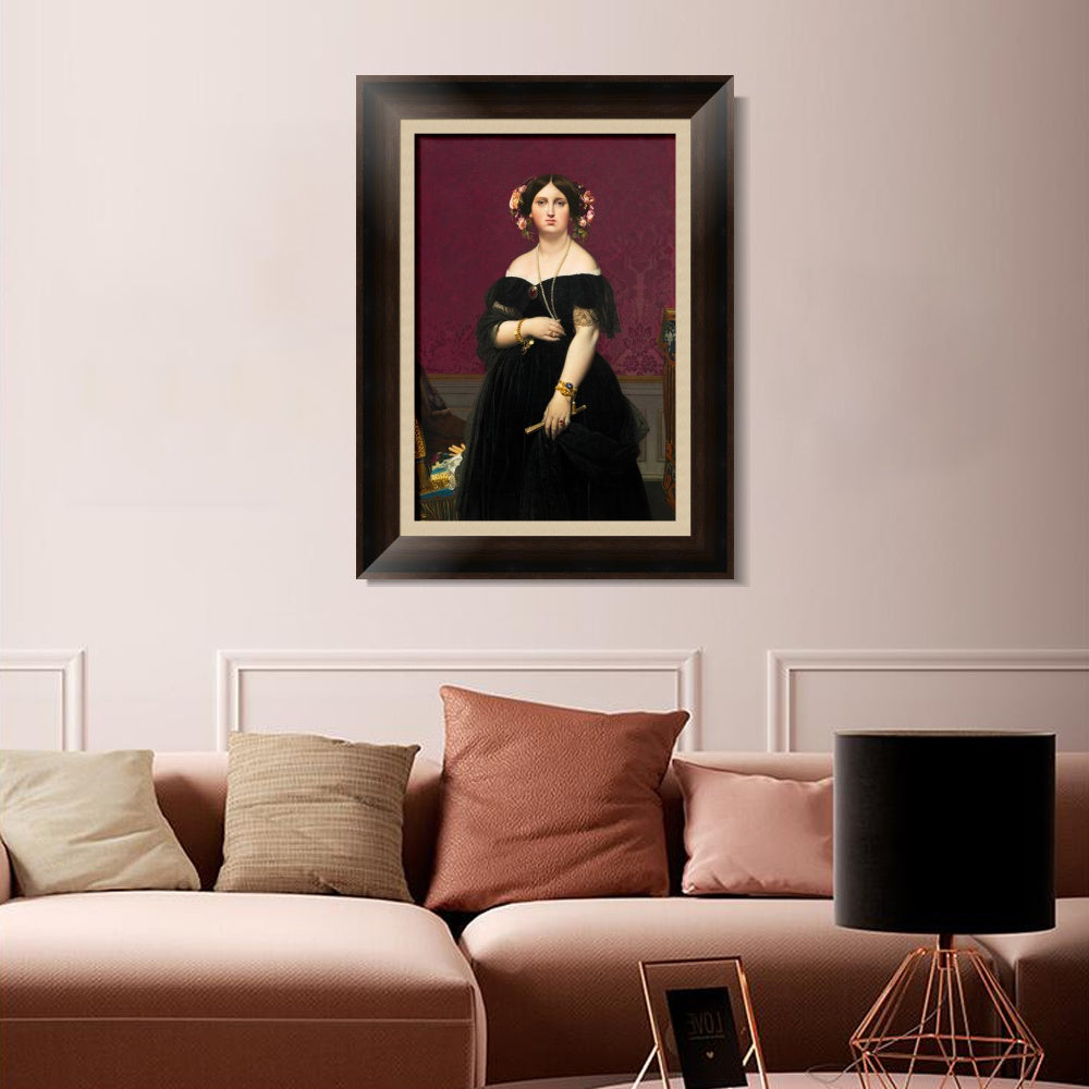 INVIN ART Framed Canvas Art Giclee Print Madame Moitessier, 1851 by Jean Auguste Dominique Ingres Wall Art