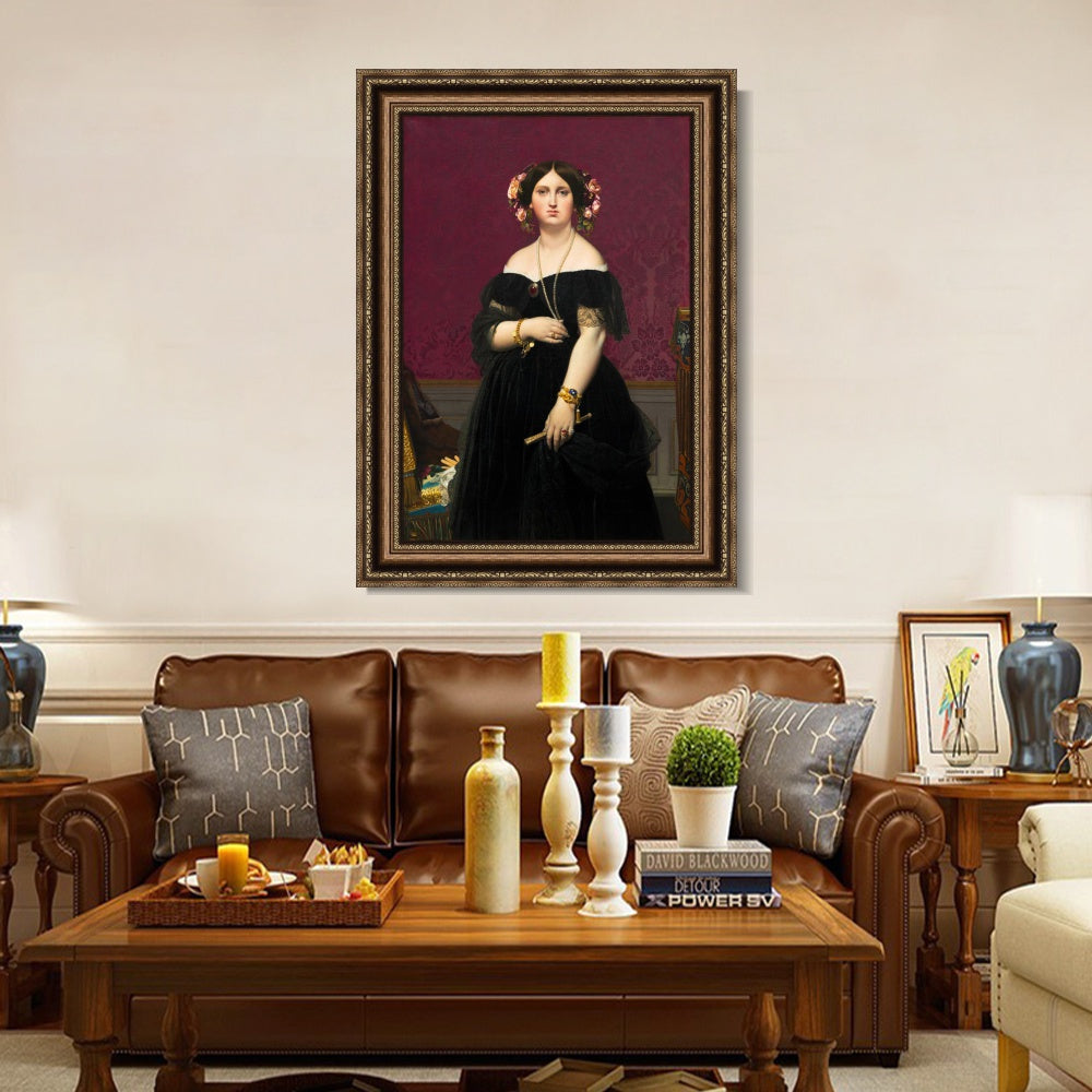 INVIN ART Framed Canvas Art Giclee Print Madame Moitessier, 1851 by Jean Auguste Dominique Ingres Wall Art
