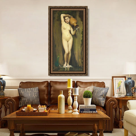 INVIN ART Framed Canvas Art Giclee Print The Source by Jean Auguste Dominique Ingres Wall Art Living Room Home Office Decorations