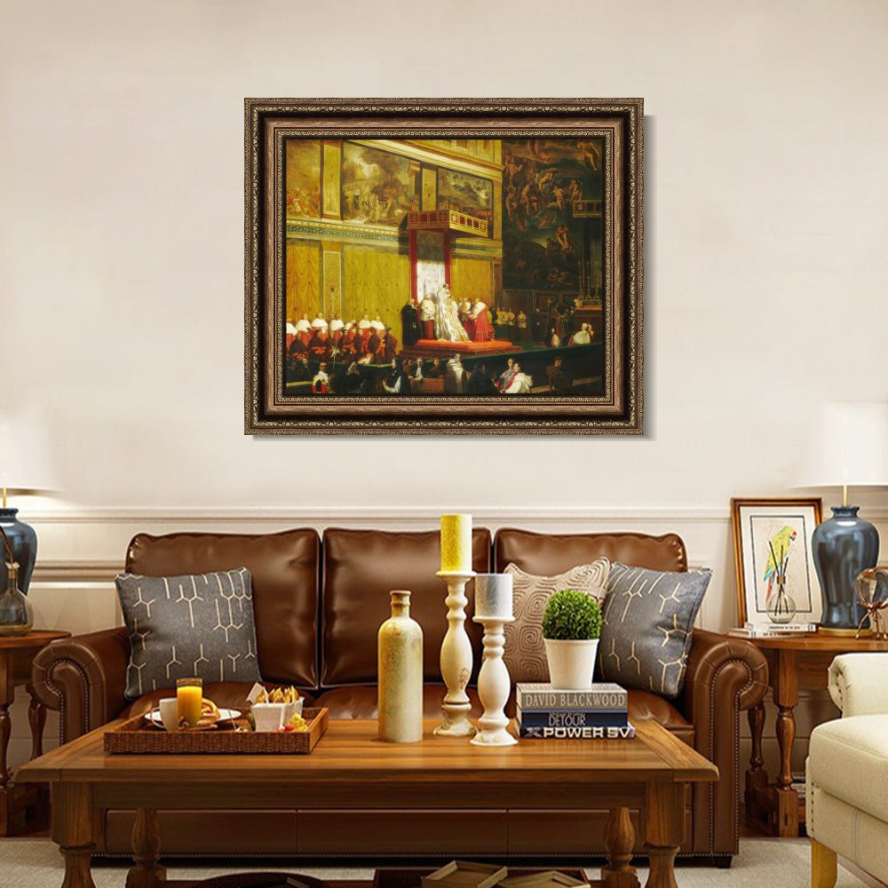 INVIN ART Framed Canvas Art Giclee Print Pope Pius VII in the Sistine Chapel by Jean Auguste Dominique Ingres Wall Art