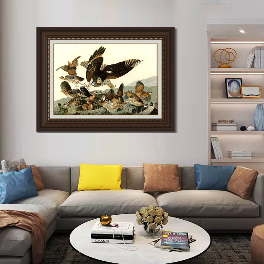 INVIN ART Framed Canvas Art Giclee Print Virginian_Partridge by John James Audubon  Home Office Wall Art Decorations