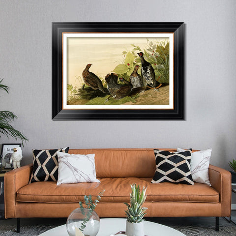 INVIN ART Framed Canvas Art Giclee Print Spotted_Grous by John James Audubon Living Room Home Office