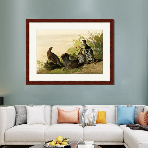 INVIN ART Framed Canvas Art Giclee Print Spotted_Grous by John James Audubon Living Room Home Office