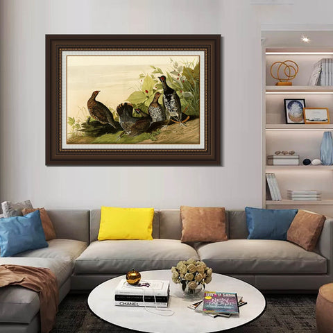 INVIN ART Framed Canvas Art Giclee Print Spotted_Grous by John James Audubon Living Room Home Office