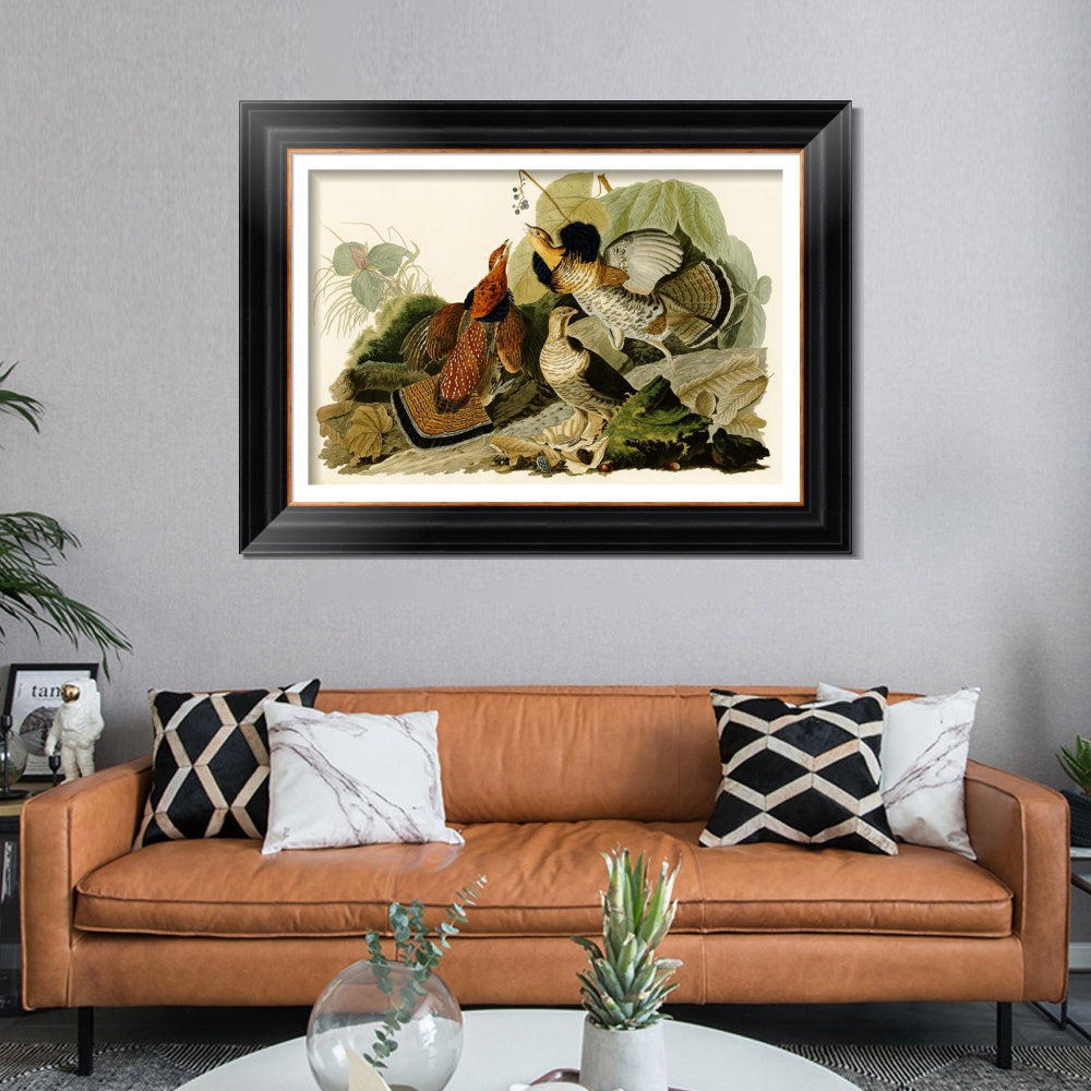 INVIN ART Framed Canvas Art Giclee Print Ruffed Grouse by John James Audubon  Home Office Wall Art Decorations