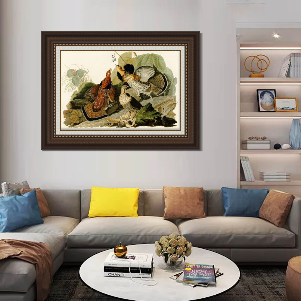 INVIN ART Framed Canvas Art Giclee Print Ruffed Grouse by John James Audubon  Home Office Wall Art Decorations