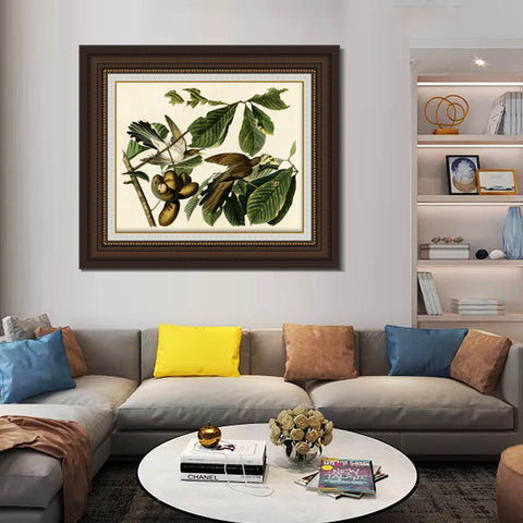 INVIN ART Framed Canvas Art Giclee Print Yellow Billed Cuckoo by John James Audubon Living Room Home Office Wall Art Decorations
