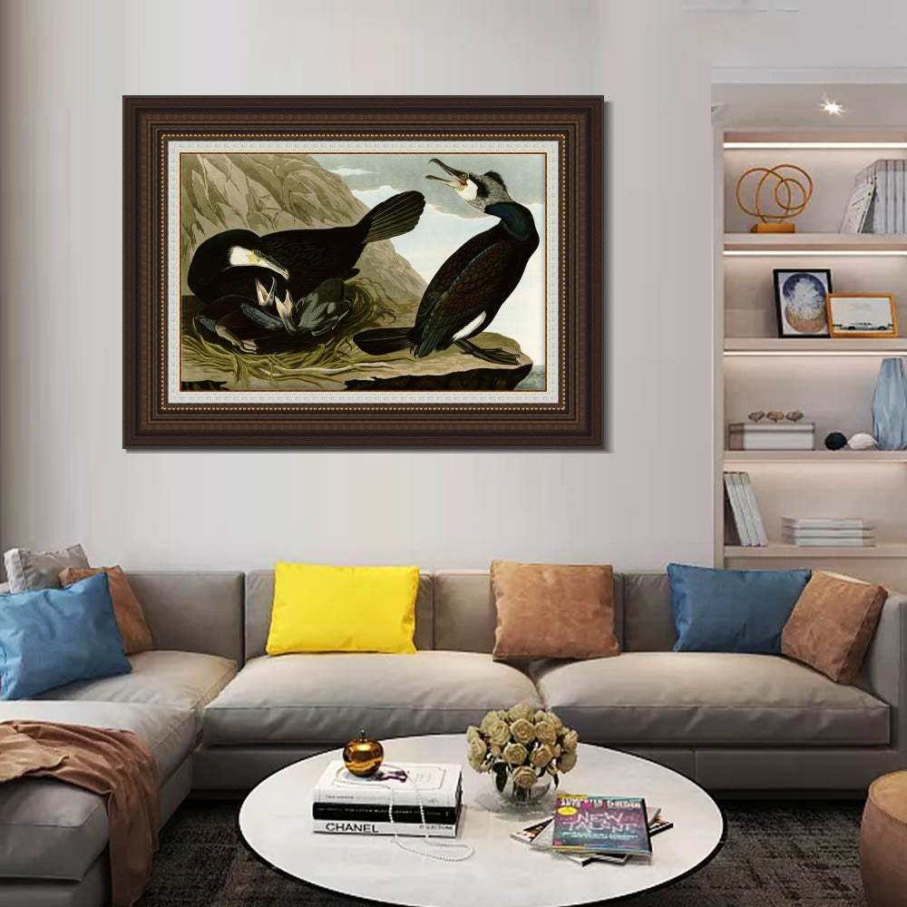 INVIN ART Framed Canvas Art Giclee Print Common Cormorant by John James Audubon  Home Office Wall Art Decorations