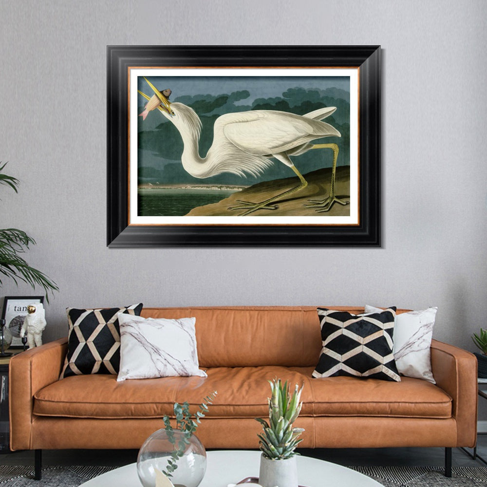 INVIN ART Framed Canvas Art Giclee Print Great White Heron by John James Audubon  Home Office Wall Art Decorations