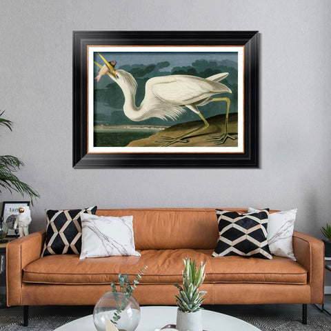 INVIN ART Framed Canvas Art Giclee Print Great White Heron by John James Audubon Living Room Home Office Wall Art Decorations