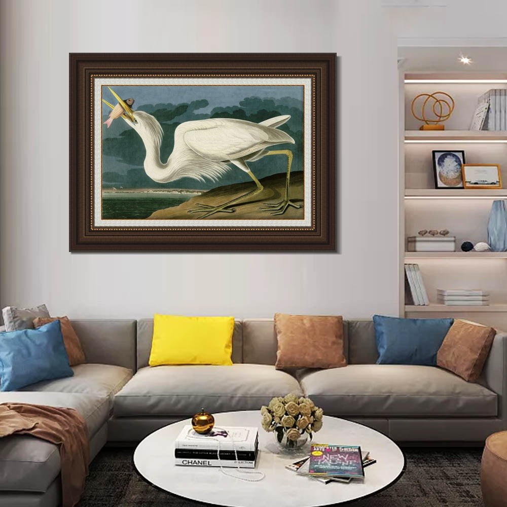 INVIN ART Framed Canvas Art Giclee Print Great White Heron by John James Audubon  Home Office Wall Art Decorations