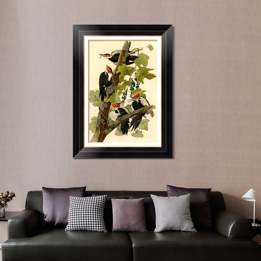 INVIN ART Framed Canvas Art Giclee Print Pileated Woodpecker by John James Audubon  Home Office Wall Art Decorations