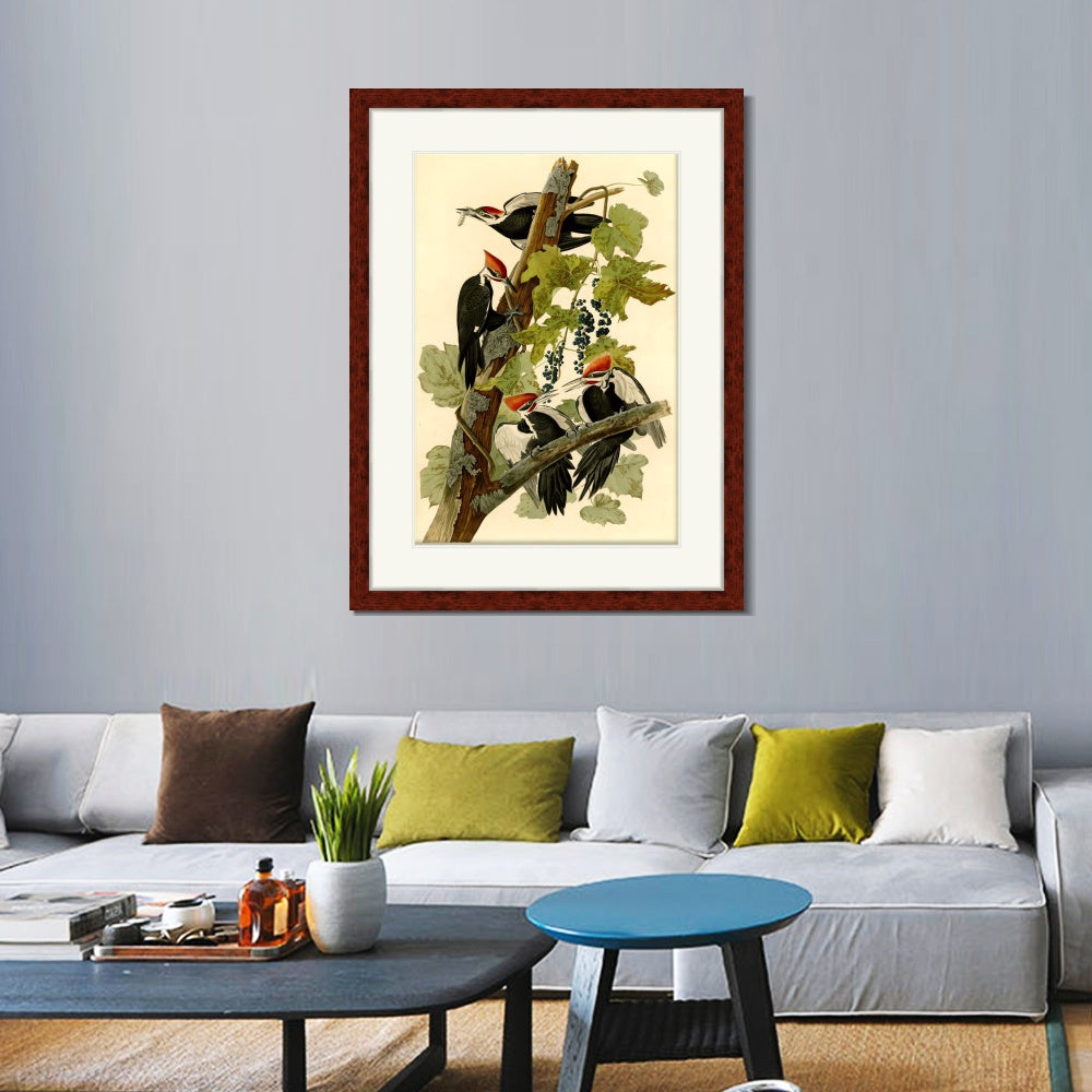INVIN ART Framed Canvas Art Giclee Print Pileated Woodpecker by John James Audubon  Home Office Wall Art Decorations