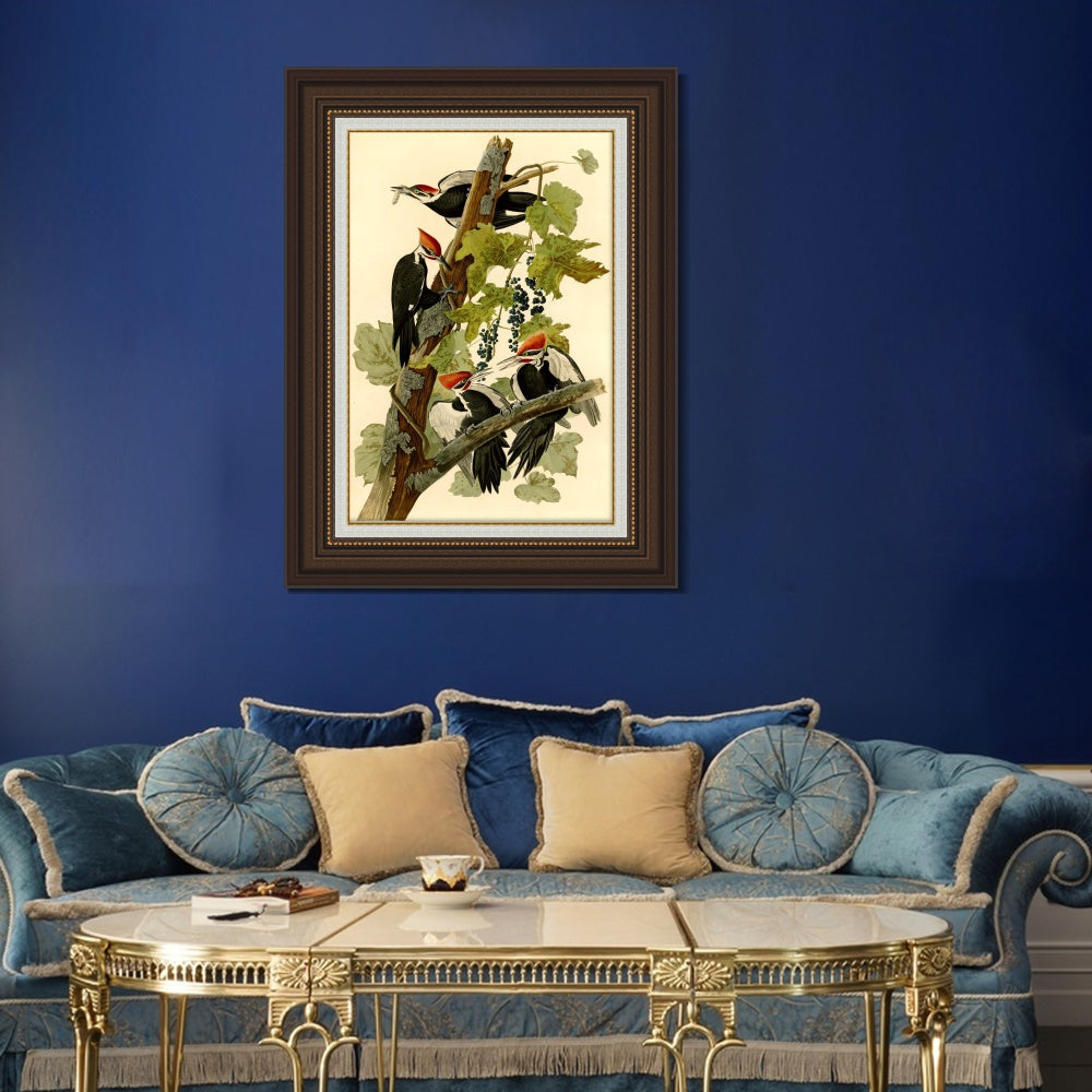 INVIN ART Framed Canvas Art Giclee Print Pileated Woodpecker by John James Audubon  Home Office Wall Art Decorations