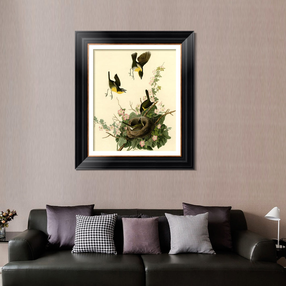 INVIN ART Framed Canvas Art Giclee Print Yellow Breasted Chat by John James Audubon  Home Office Wall Art Decorations