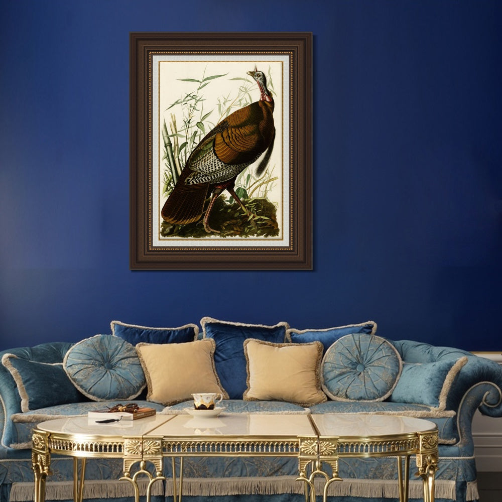 INVIN ART Framed Canvas Art Giclee Print Wild Turkey by John James Audubon  Home Office Wall Art Decorations