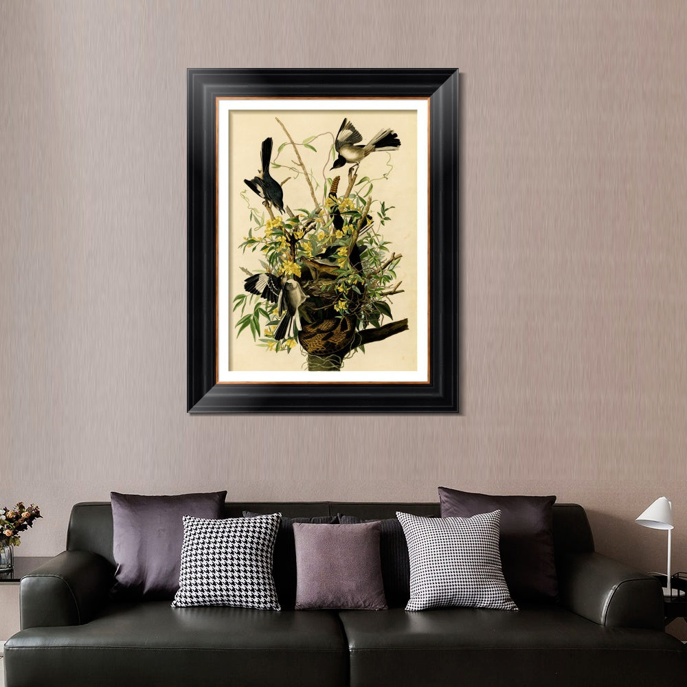 INVIN ART Framed Canvas Art Giclee Print Mocking Bird by John James Audubon Living Room Home Office Wall Art Decorations