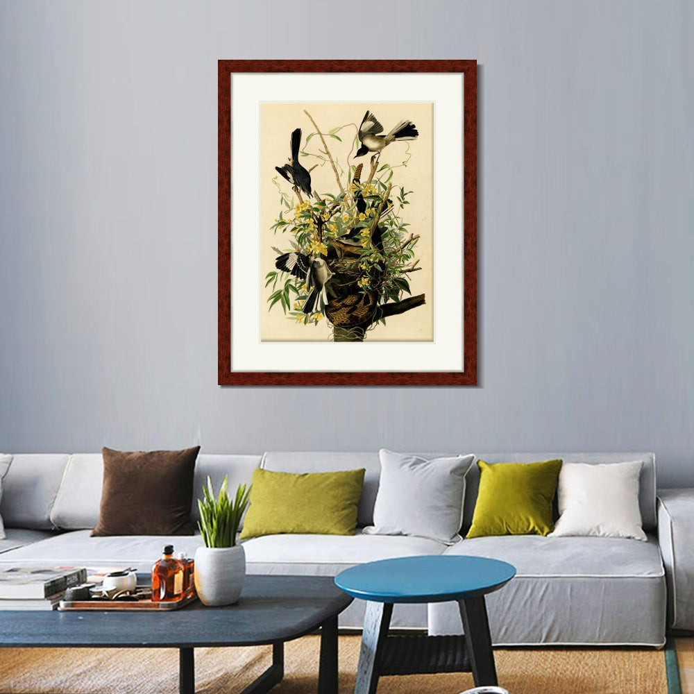 INVIN ART Framed Canvas Art Giclee Print Mocking Bird by John James Audubon Living Room Home Office Wall Art Decorations