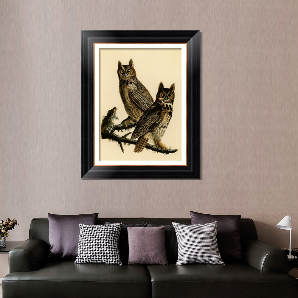 INVIN ART Framed Canvas Art Giclee Print Great Horned Owl by John James Audubon  Home Office Wall Art Decorations