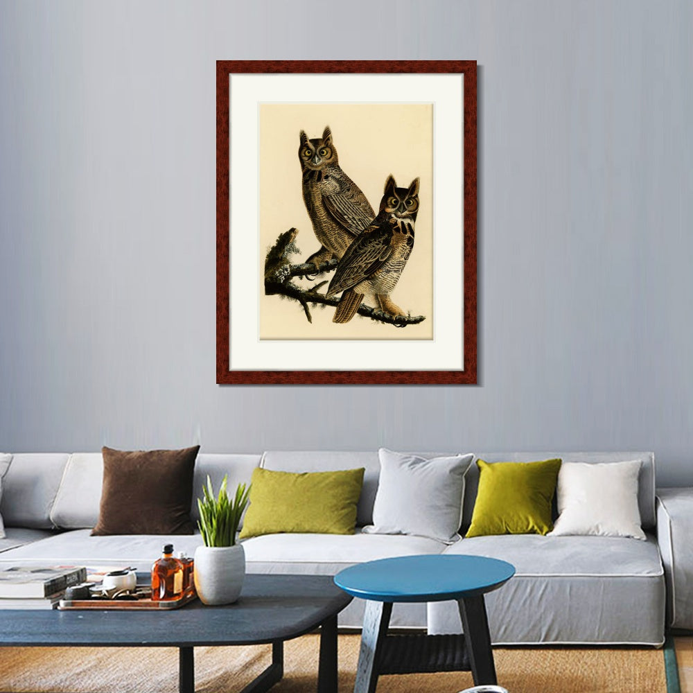 INVIN ART Framed Canvas Art Giclee Print Great Horned Owl by John James Audubon  Home Office Wall Art Decorations