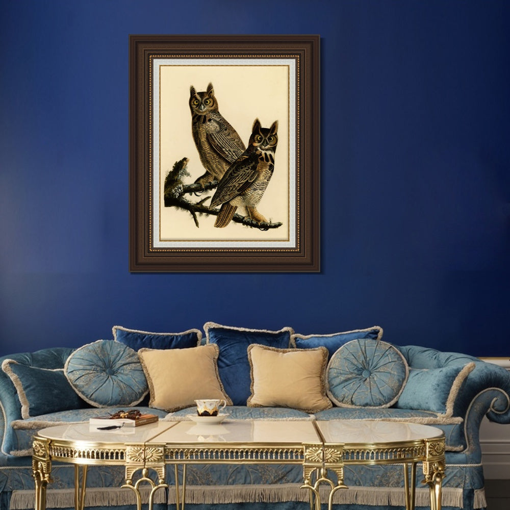 INVIN ART Framed Canvas Art Giclee Print Great Horned Owl by John James Audubon  Home Office Wall Art Decorations