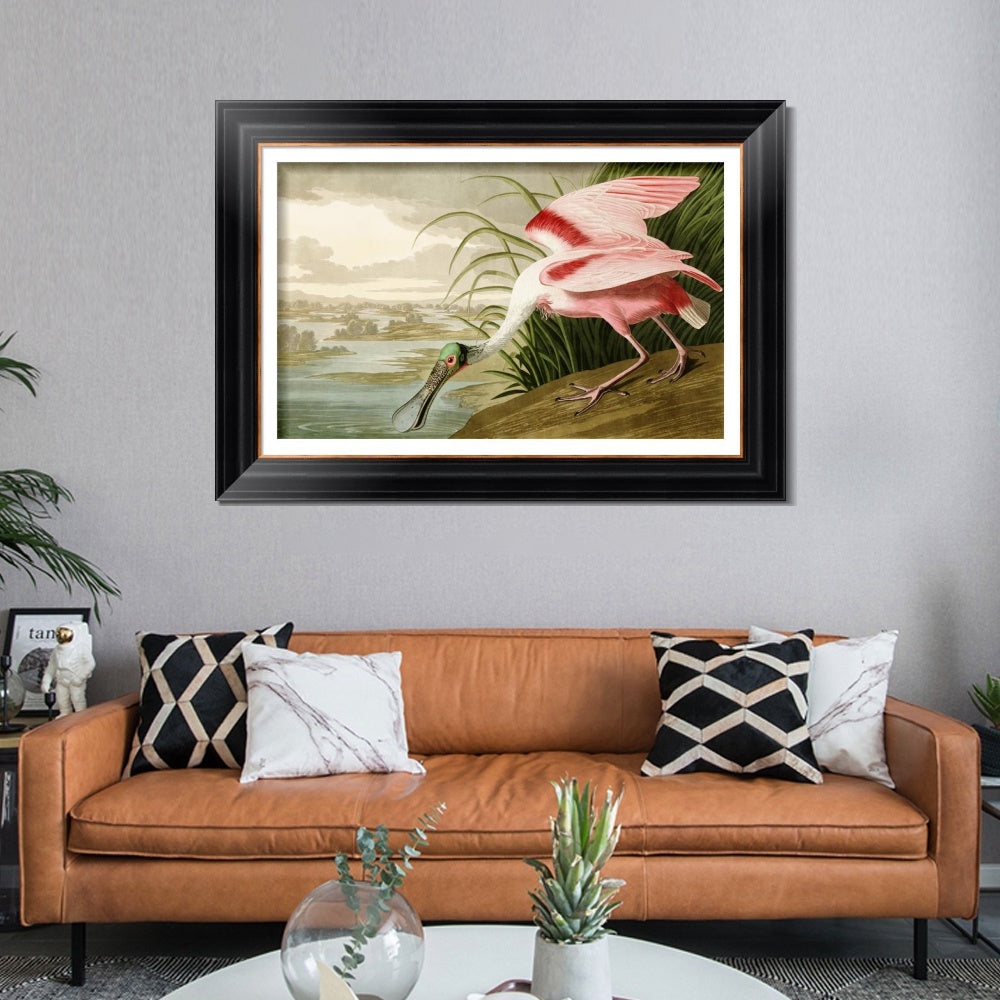 INVIN ART Framed Canvas Art Giclee Print Roseate Spoonbill Bird by John James Audubon  Home Office Wall Art Decorations