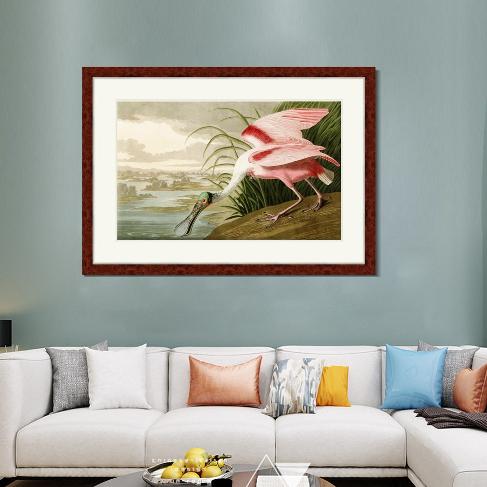 INVIN ART Framed Canvas Art Giclee Print Roseate Spoonbill Bird by John James Audubon  Home Office Wall Art Decorations