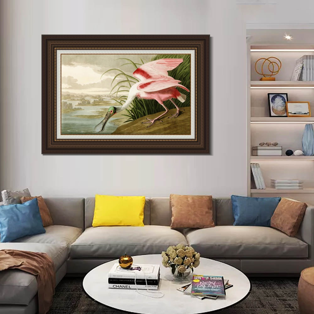INVIN ART Framed Canvas Art Giclee Print Roseate Spoonbill Bird by John James Audubon  Home Office Wall Art Decorations