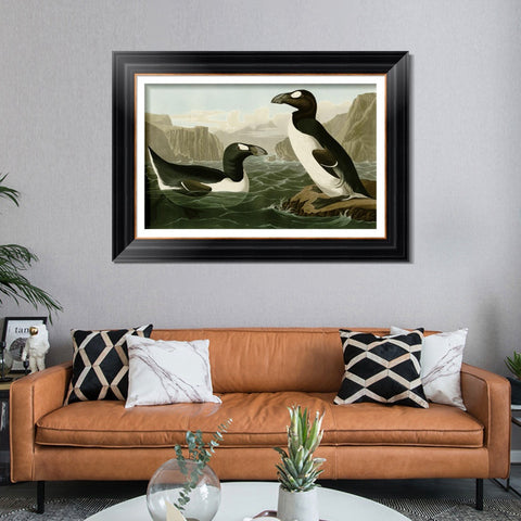 INVIN ART Framed Canvas Art Giclee Print Great Auk by John James Audubon Living Room Home Office Wall Art Decorations