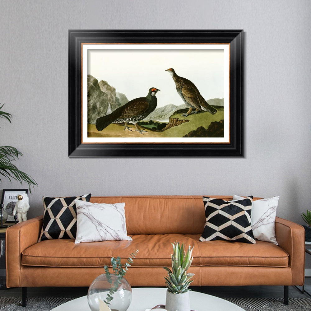 INVIN ART Framed Canvas Art Giclee Print Long Tailed or Dusky Grous by John James Audubon  Home Office Wall Art Decorations