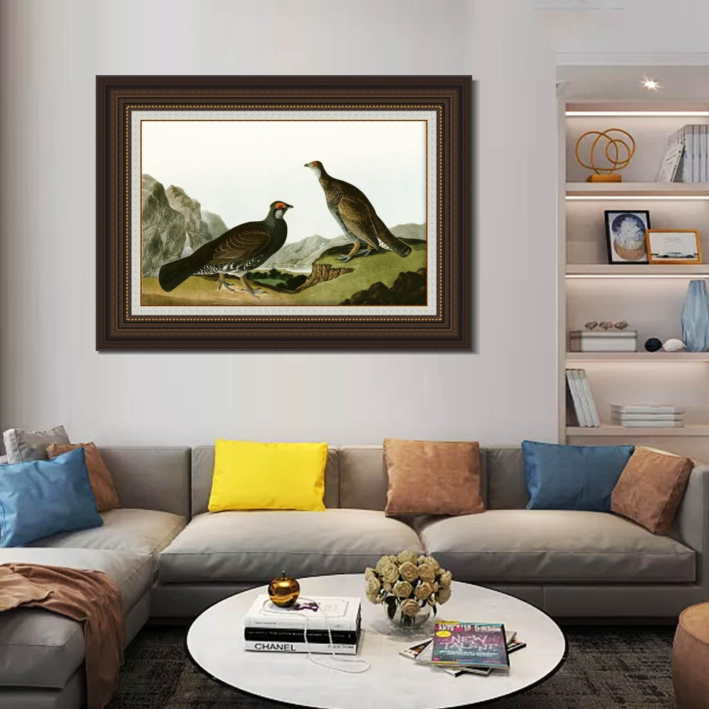 INVIN ART Framed Canvas Art Giclee Print Long Tailed or Dusky Grous by John James Audubon  Home Office Wall Art Decorations