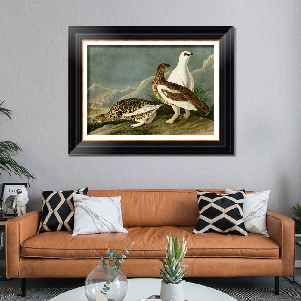 INVIN ART Framed Canvas Art Giclee Print Rock Grous by John James Audubon  Home Office Wall Art Decorations