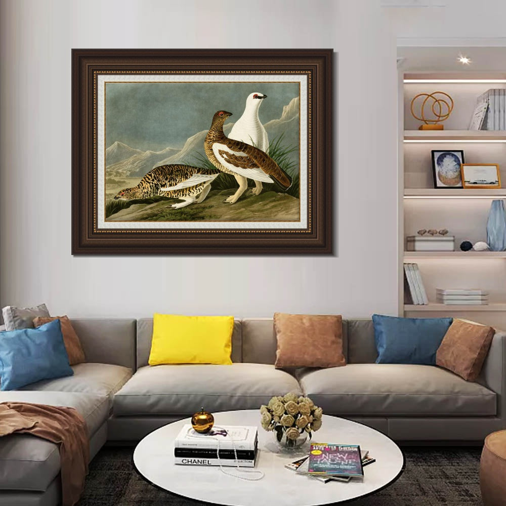 INVIN ART Framed Canvas Art Giclee Print Rock Grous by John James Audubon  Home Office Wall Art Decorations