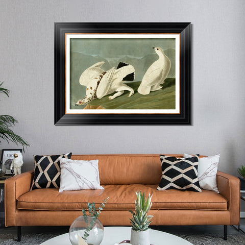 INVIN ART Framed Canvas Art Giclee Print White Tailed Grous by John James Audubon Living Room Home Office Wall Art Decorations