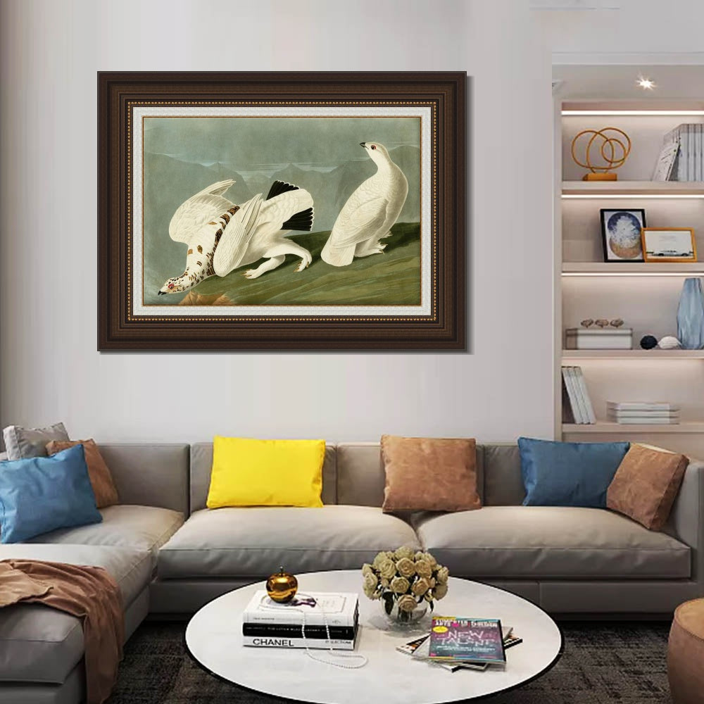 INVIN ART Framed Canvas Art Giclee Print White Tailed Grous by John James Audubon  Home Office Wall Art Decorations
