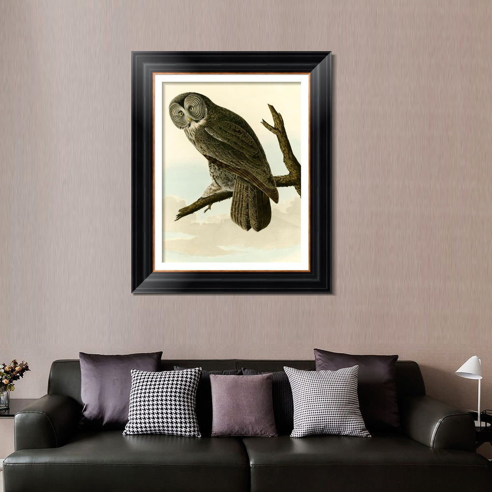 INVIN ART Framed Canvas Art Giclee Print Great Cinereous Owl by John James Audubon  Home Office Wall Art Decorations